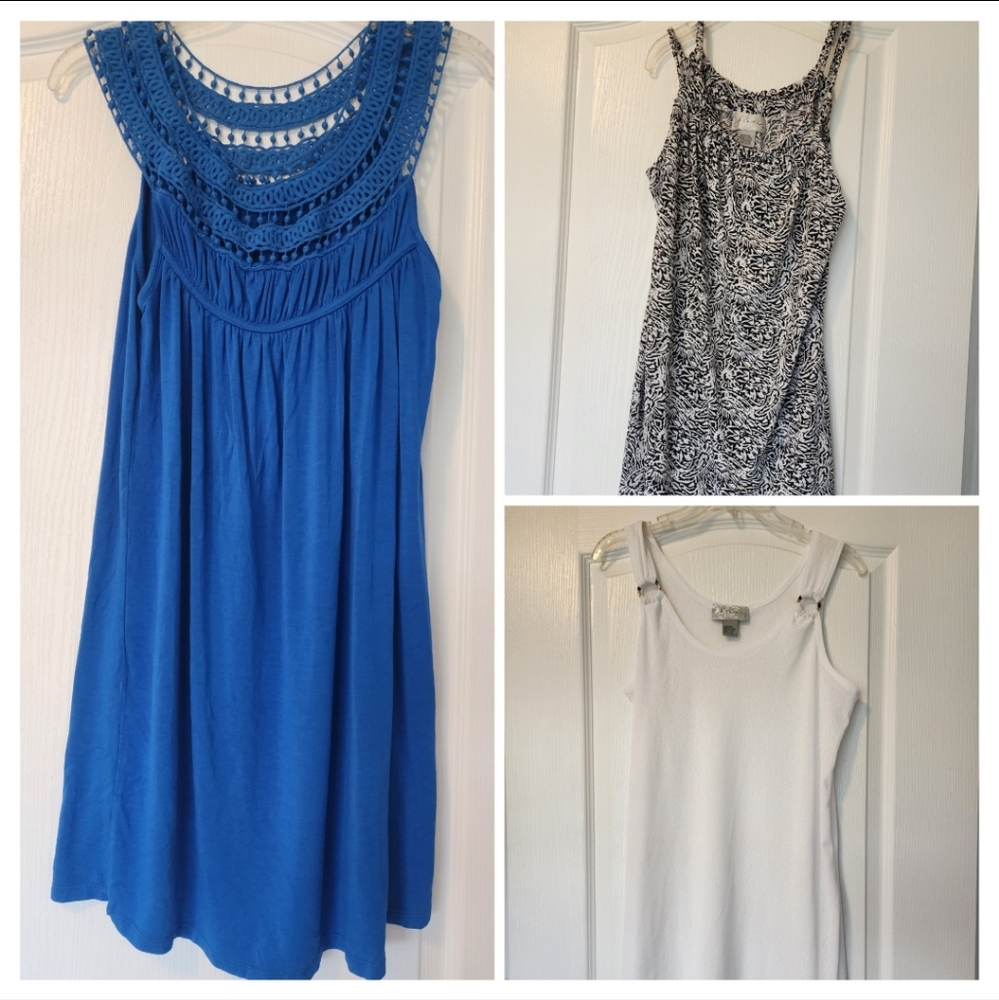 Lot Of 3 Medium And Large Swim Dress Coverup Summer Beach Pool EUC Blue White